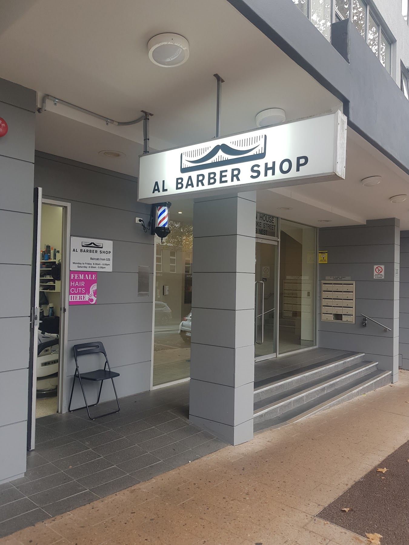 Al Barber Shop entrance on Clarke Street, Crows Nest